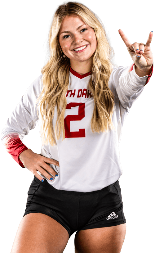 Volleyball player posing making the coyote ears symbol